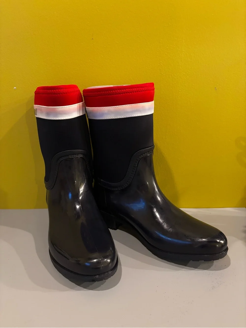 Tommy Hilfiger Black Rain Boot with Red & White Accent(HH)